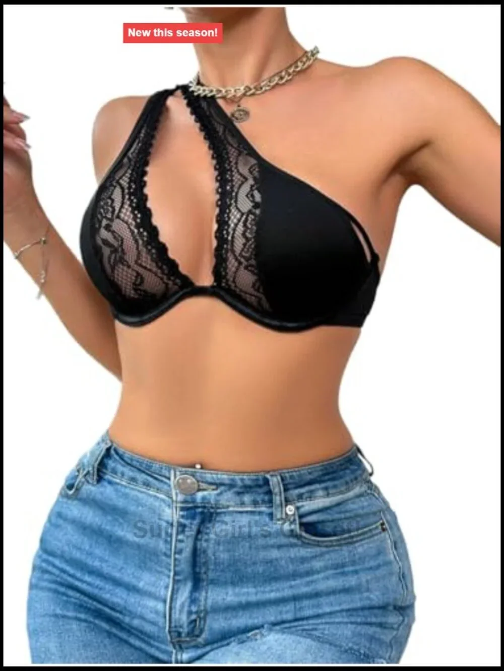 Lace One-Shoulder Balconette Bra Set Underwire Unlined 2 Piece